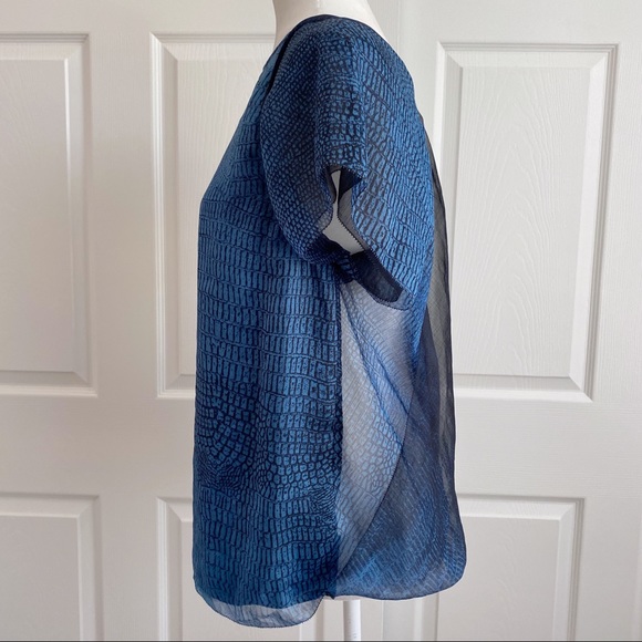 Halston Heritage Blue & Black Python Sheer Blouse - Picture 5 of 9